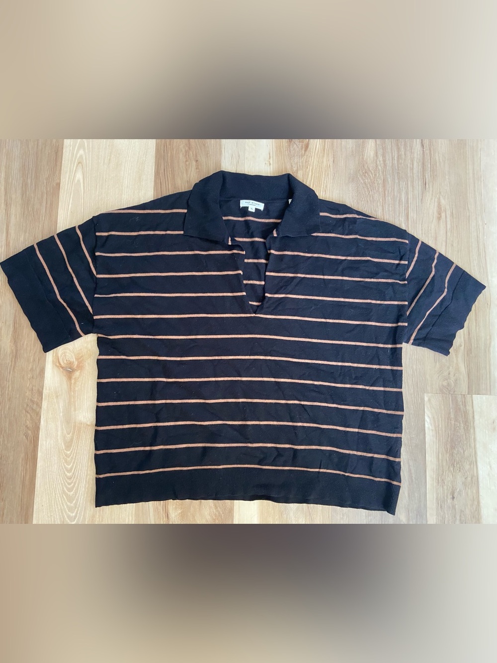 Max Studio Black Polo Shirt with Brown Stripes